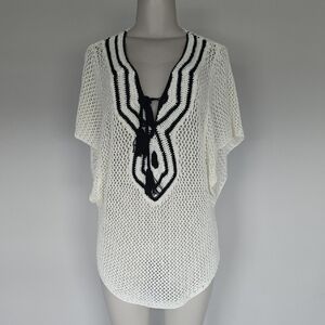 One World cream/black crochet swim cover-up/top-XL